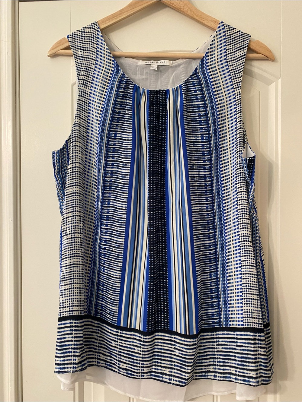 Rose + Olive Blue and White Striped Sleeveless Top